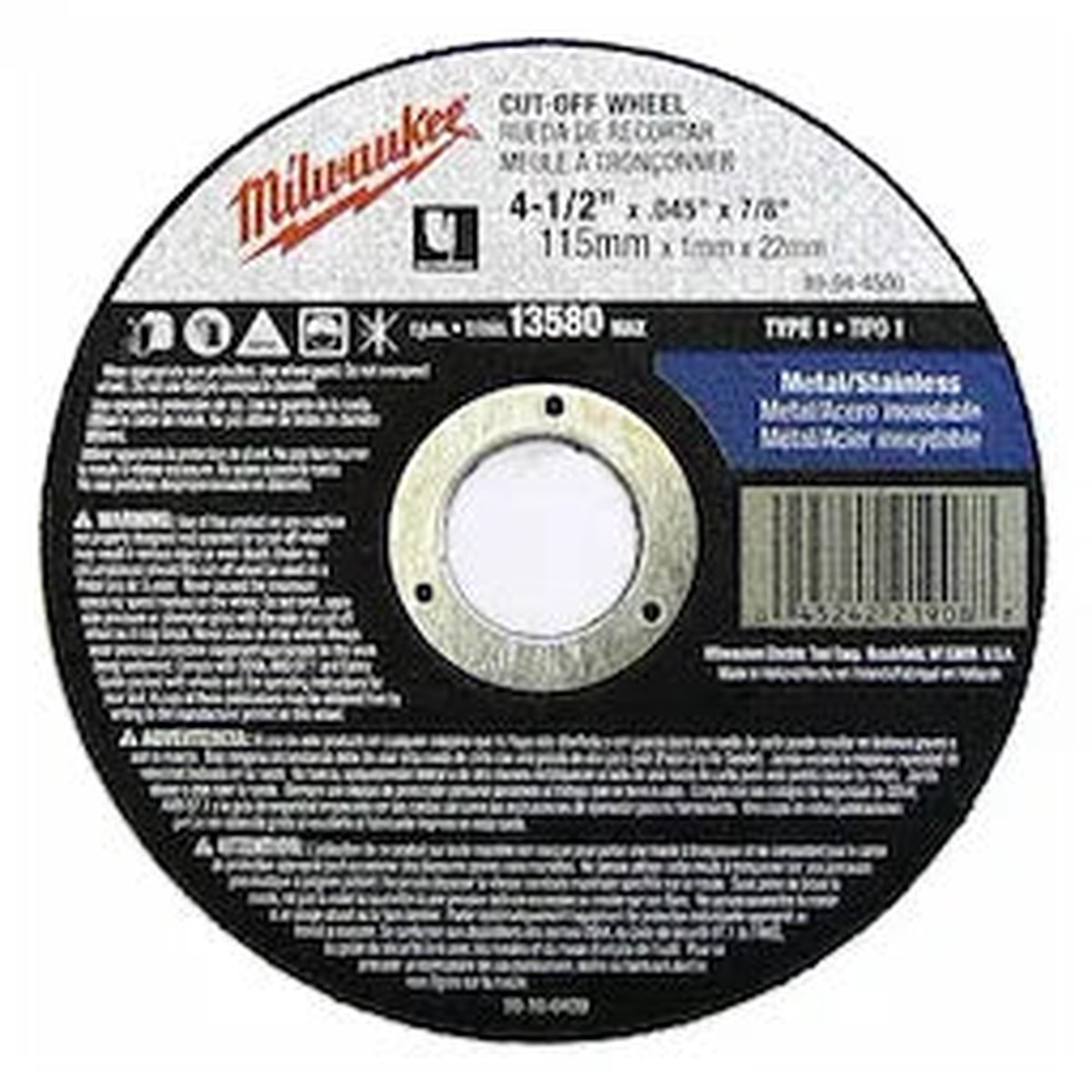 Cut-Off Wheel - Milwaukee 5" x .045" x 7/8" Type 1 Cut-Off Wheel, 49-94-5000