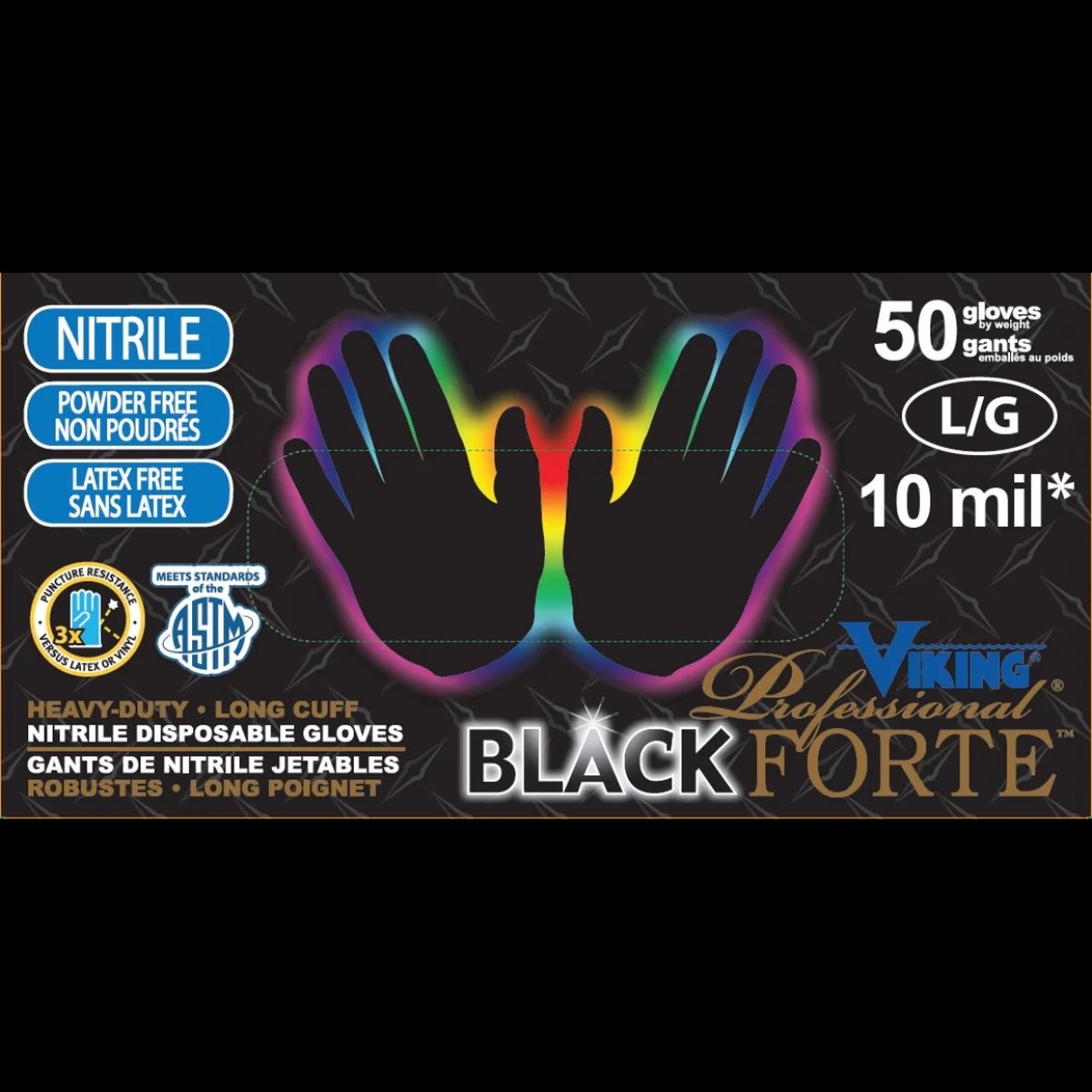 Disposable Gloves - Viking Professional Black Forte Disposable Nitrile Gloves, 34606