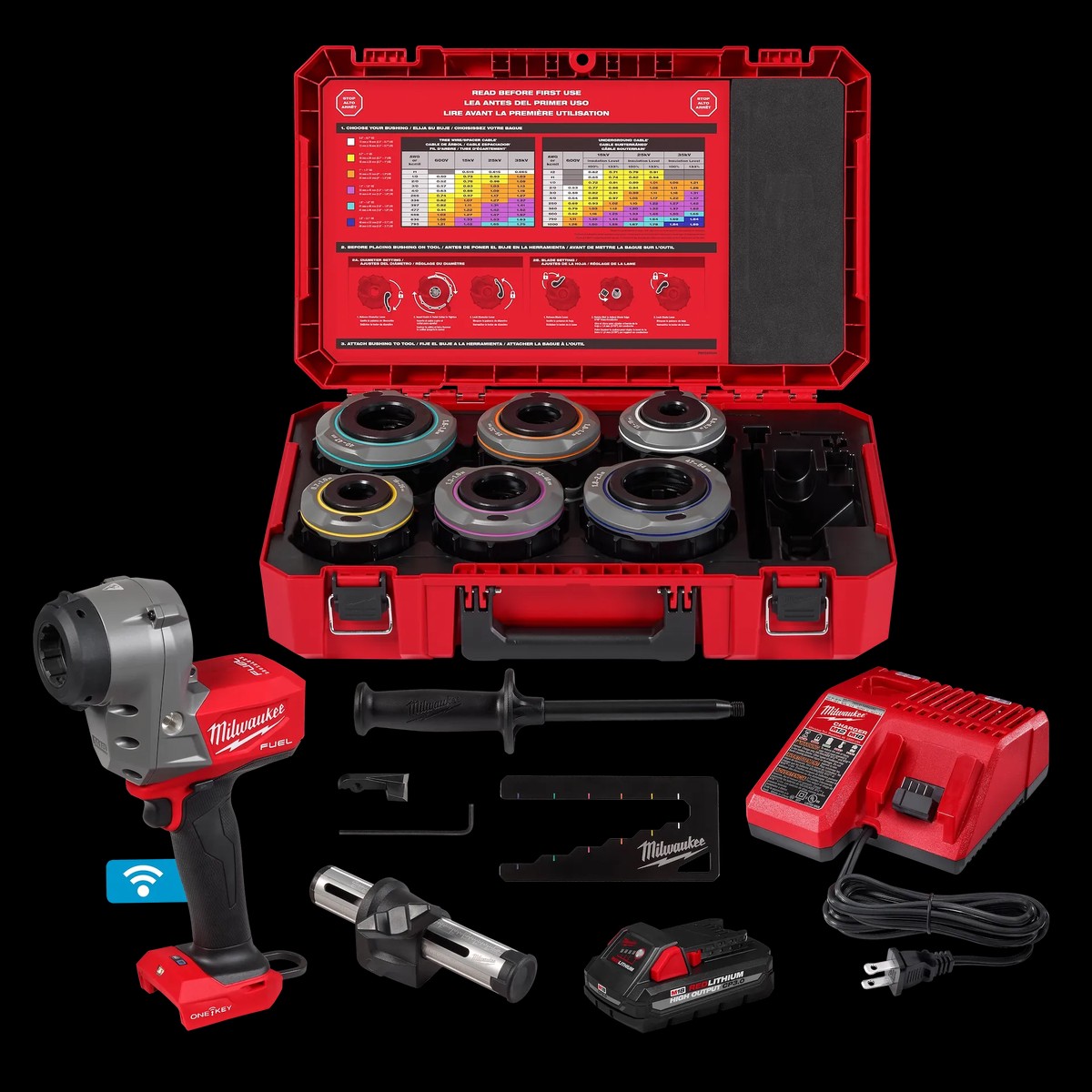 Cable Stripper - Milwaukee M18 FUEL Covered Conductor Cable Stripper Kit w/ Adjustable Bushings, 2937-21