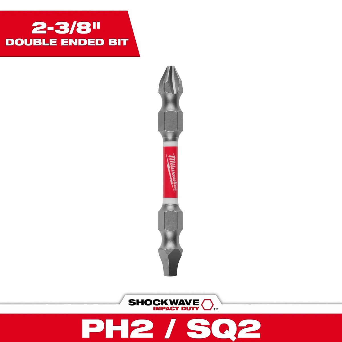 Drill Bit - Milwaukee SHOCKWAVE PH2/SQ2 Impact Duty Double Ended Bit, 48-32-4311