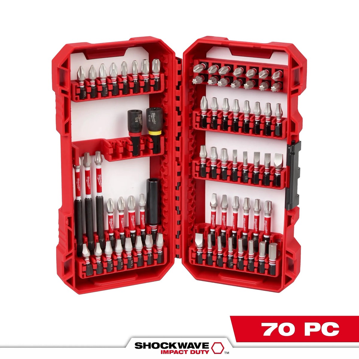 Drill Bit Set - Milwaukee 70PC SHOCKWAVE Impact Duty Driver Bit with PACKOUT, 48-32-5151