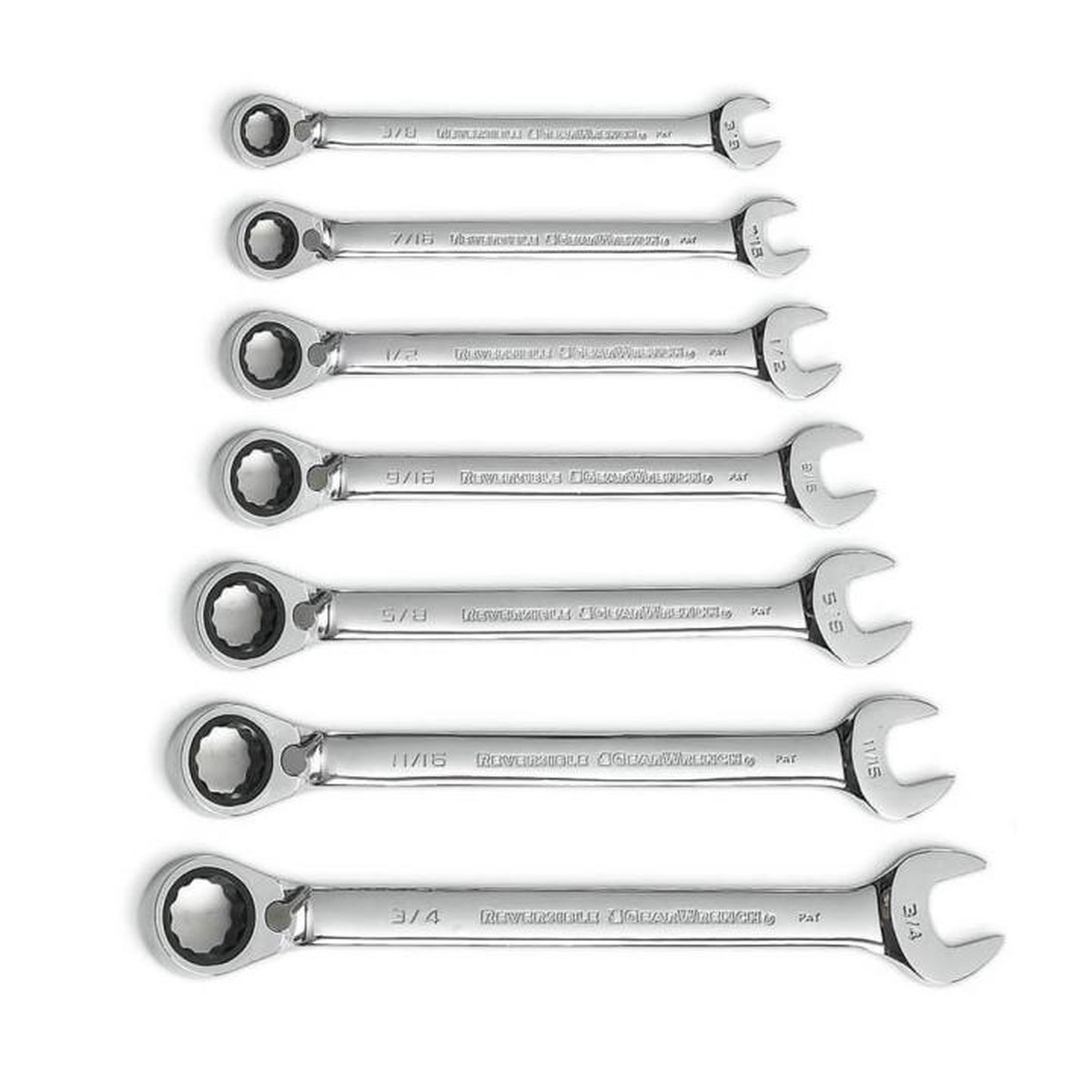 Ratchet Set - Gearwrench 7 Piece 72-Tooth 12 Point Reversible Ratcheting Combination SAE Wrench Set with Tool Roll, 9567RN