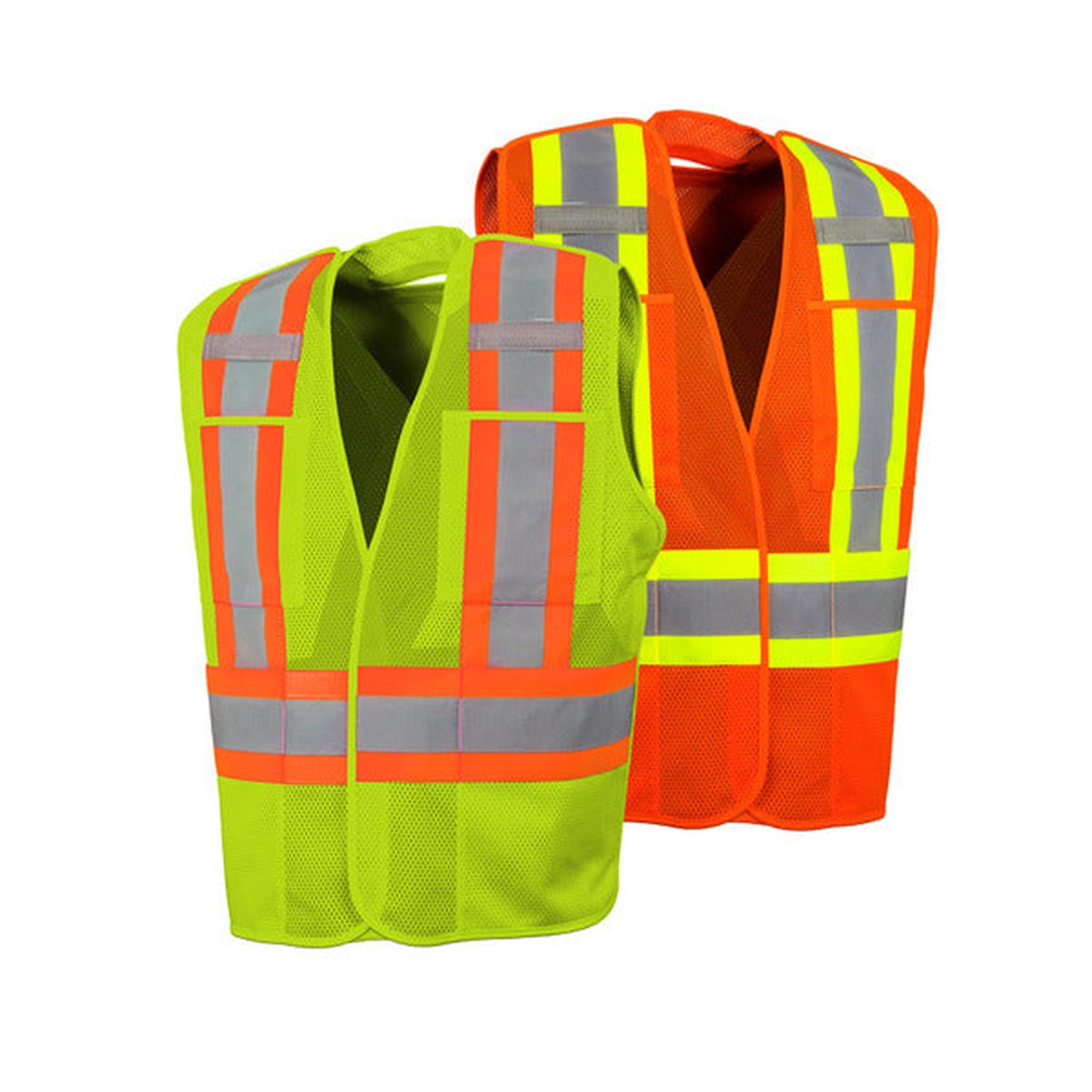 Safety Vest - WASIP Five Point Tear-Away Safety Vest with Four Pockets, Size Small, Lime Green, 59L50502