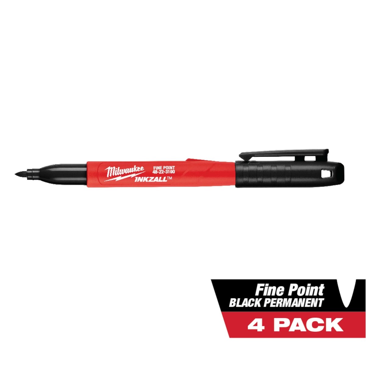 Marker - Milwaukee INKZALL Jobsite Black Fine Point Marker (Pack of 4), 48-22-3104