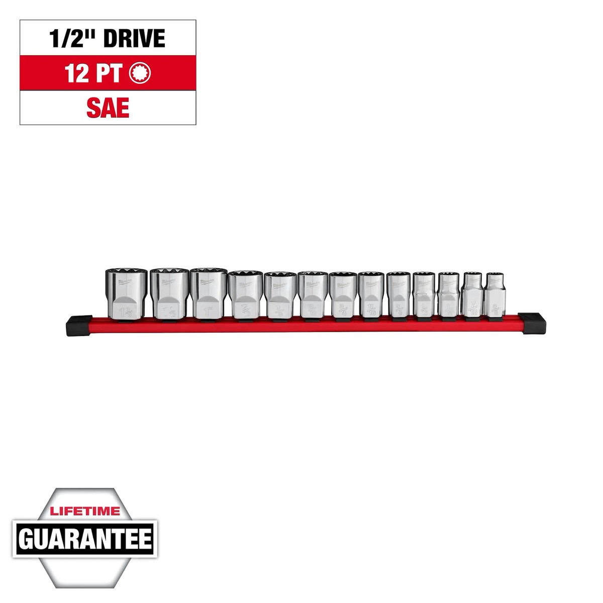 Socket Set - Milwaukee 13pc 1/2 Drive 12-Point SAE or Metric Socket Set, 48-22-9422 / 48-22-9522