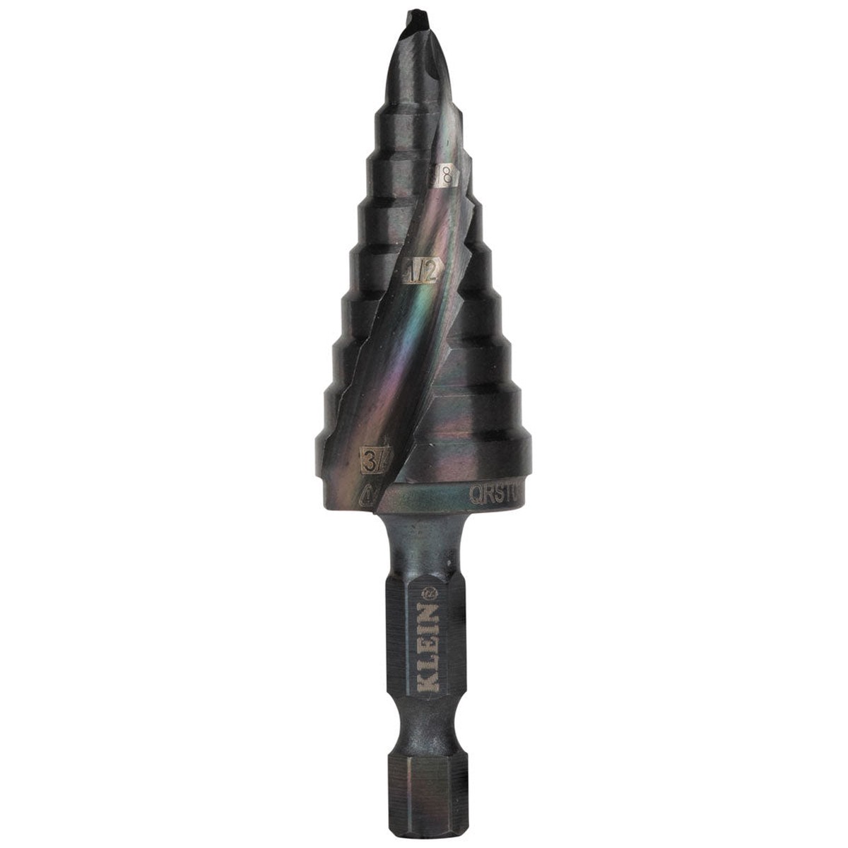 Step Drill Bit - Klein Tools Step Drill Bit, Quick Release, Spiral Flute, 1/4 to 3/4-Inch, QRST03