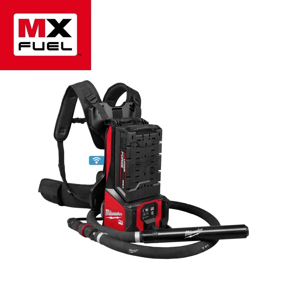 Concrete Vibrator Kit - Milwaukee MX FUEL Backpack High Cycle Concrete Vibrator Kit w/ 7' Whip / 1.75" Head, MXF372-2XCB