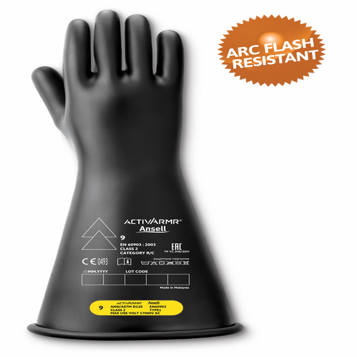 Electrical Insulating Gloves - Ansell ActivArmr Electrical Insulation Gloves, 16", Class 2, RIG216B / RIG216Y / RIG216YBSC / RIG216YBBC