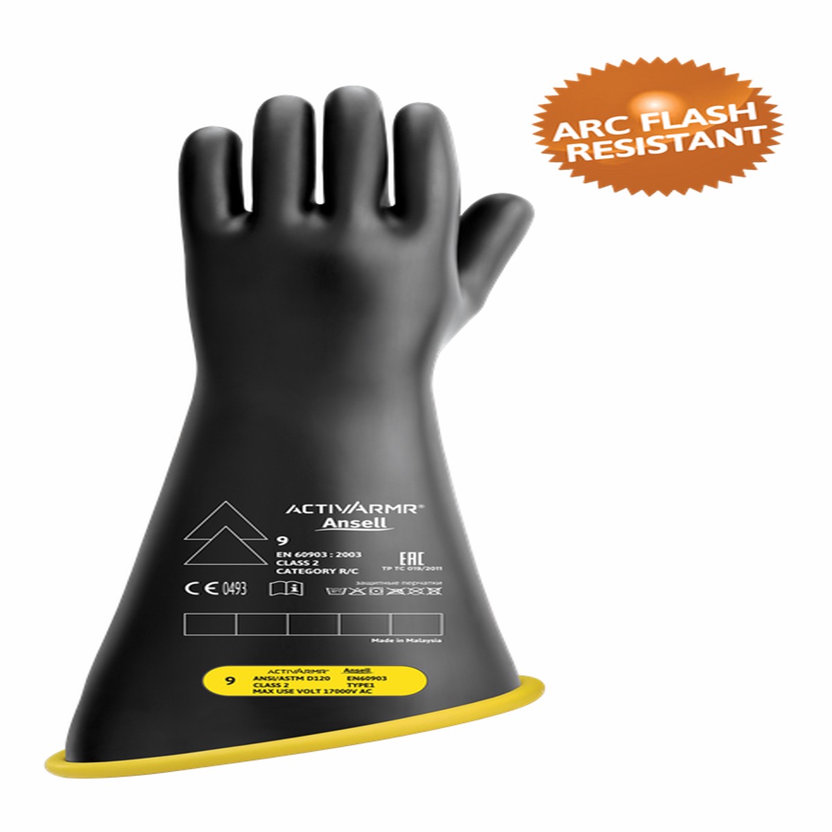Electrical Insulating Gloves - Ansell ActivArmr Electrical Insulation Gloves, 18", Class 2, RIG218YBCC