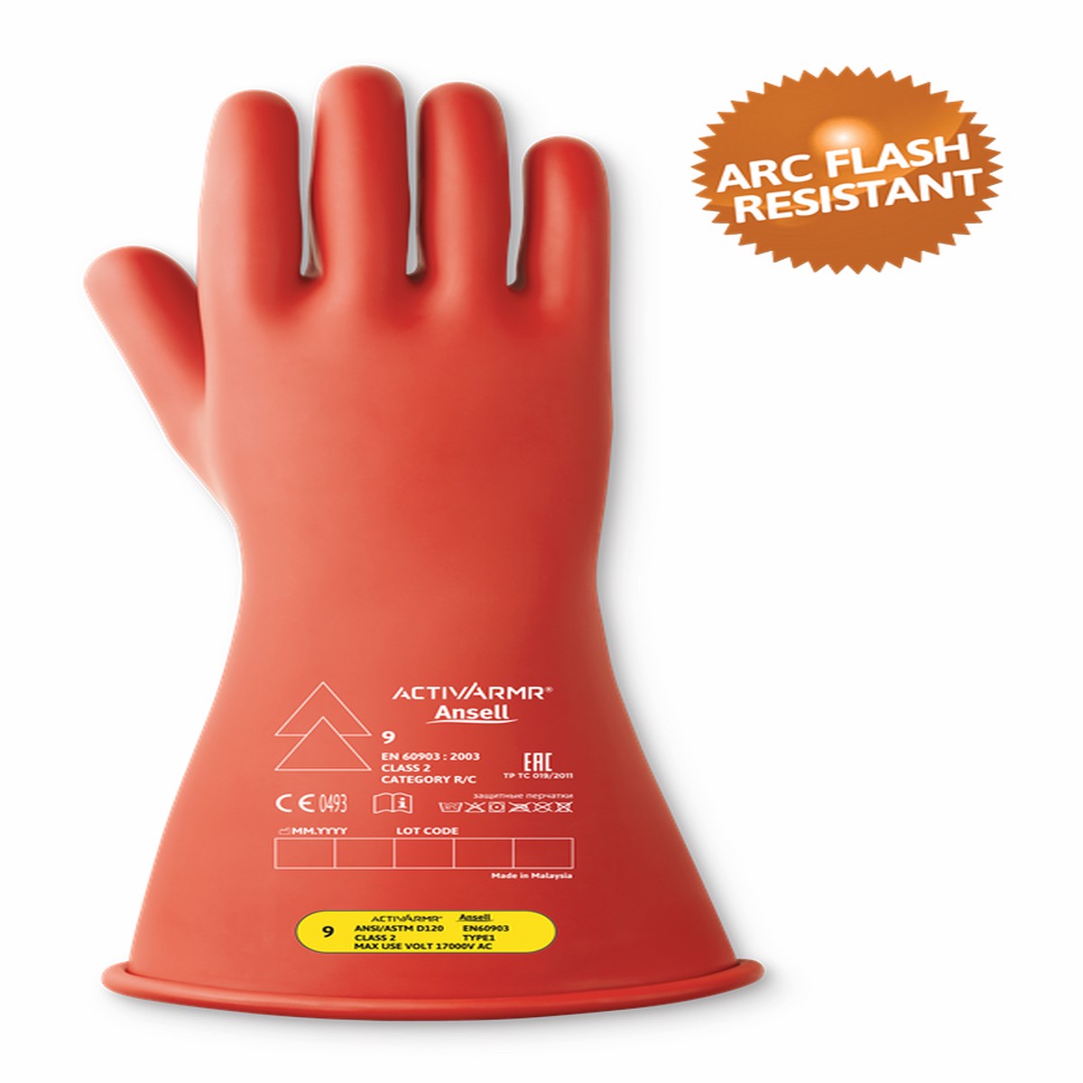 Electrical Insulating Gloves - Ansell ActivArmr Electrical Protection Gloves, 14", Class 2, RIG214B / RIG214R / RIG214Y
