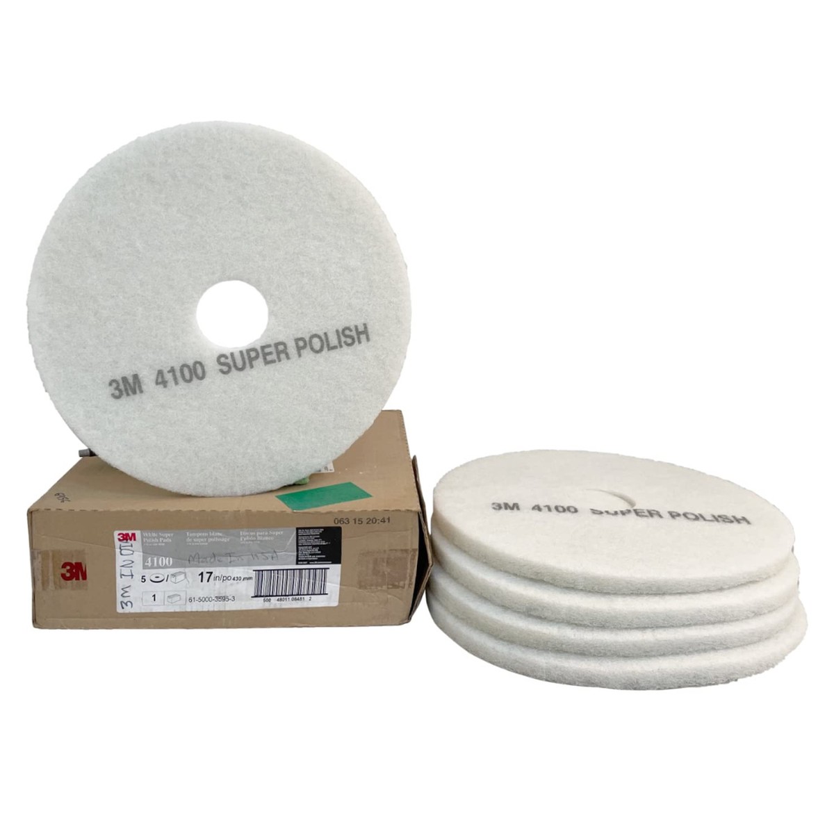 Floor Pad - 3M White Super Polish Pad, 4100, 20", F-4100-WHT-20