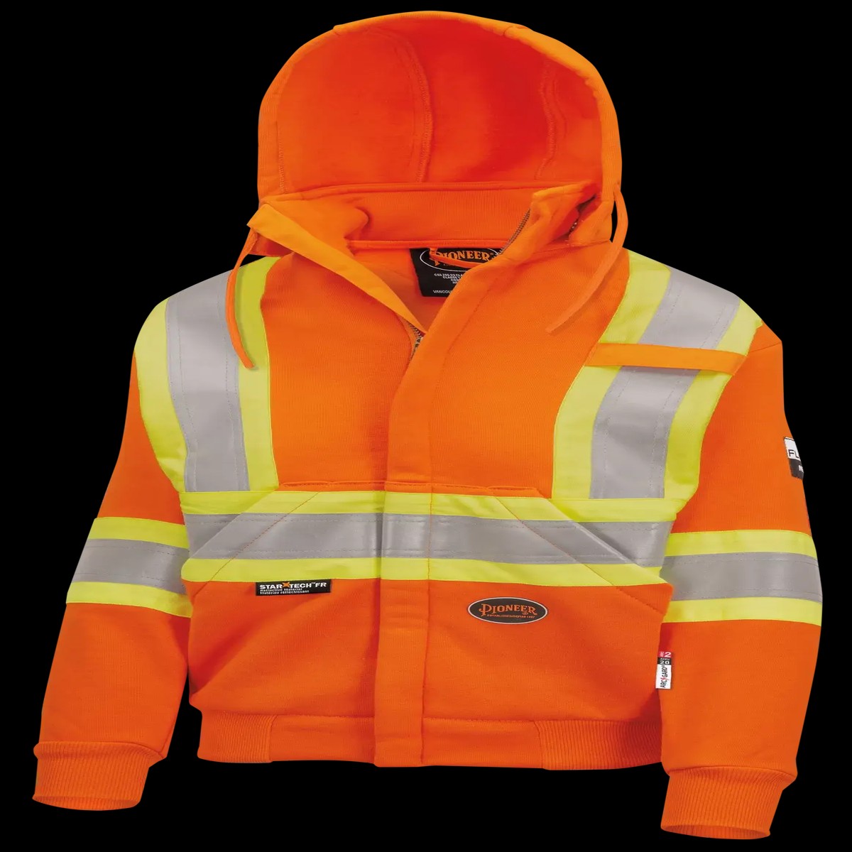Hoodie - Pioneer Womens Hi-Vis FR Heavyweight Cotton Safety Hoodie - Zipper Closure, 338SFW / 337SFW