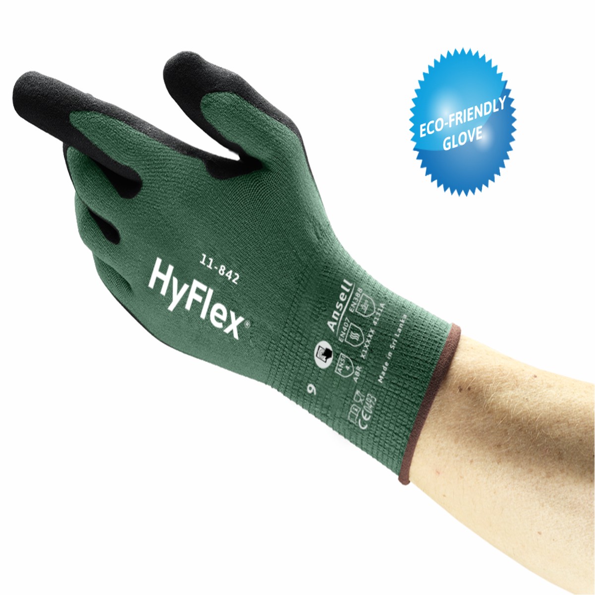 Multi-Purpose Gloves - Ansell Hyflex Sustainable Multi-Purpose Green Gloves, 11-842