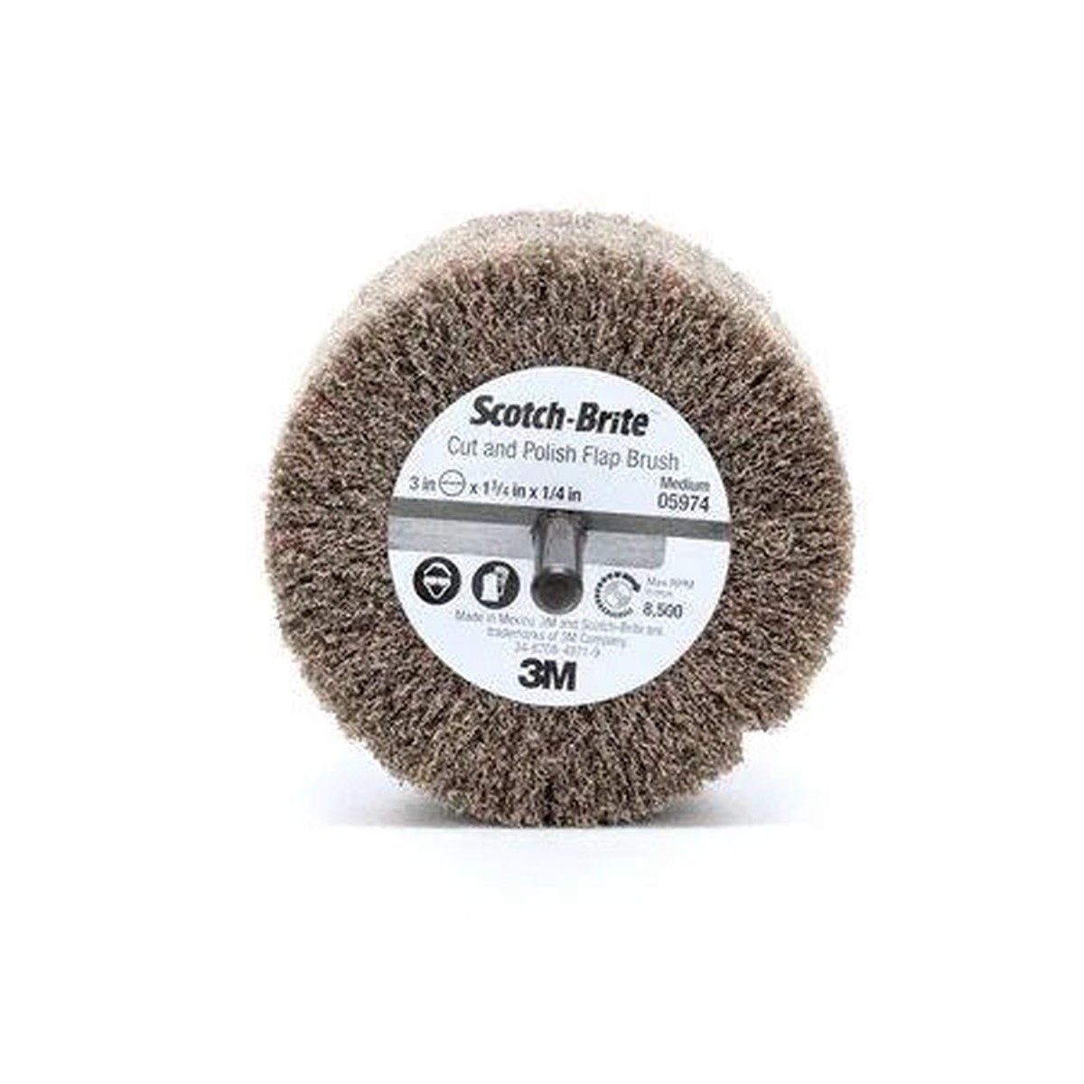 Abrasive Brush - 3M Scotch-Brite Cut and Polish Flap Brush, PF-ZS, MED, 3" x 1-3/4" x 1/4", SB05974