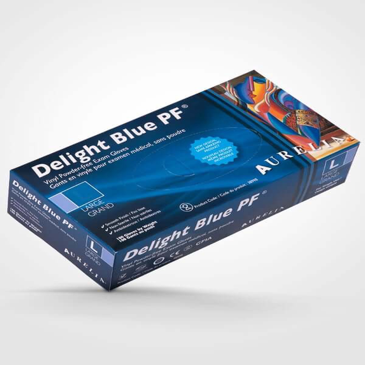Disposable Gloves - Aurelia Delight PF Blue Vinyl Gloves, 3.5 mil (Box of 100), 38999