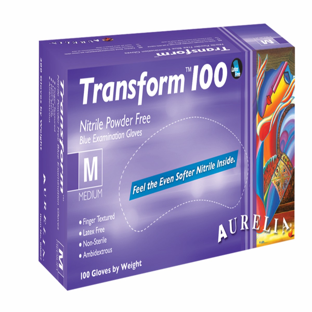 Disposable Gloves - Aurelia Transform 100 Nitrile Powder-Free Transblue 3.2 Mil (Box of 200), 9889A6