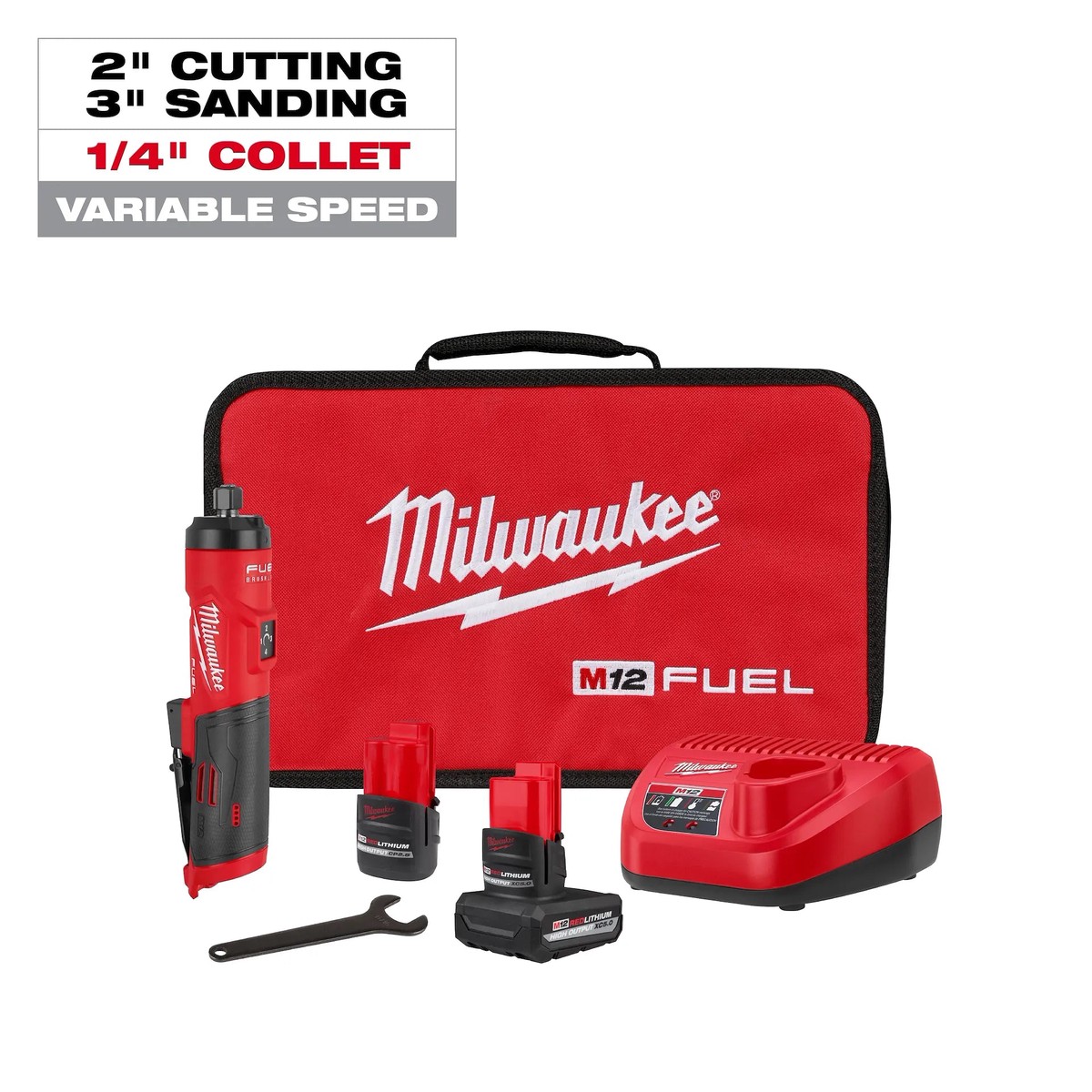 Grinder Kit - Milwaukee M12 FUEL 1/4" Straight Die Grinder Kit, 3486-22