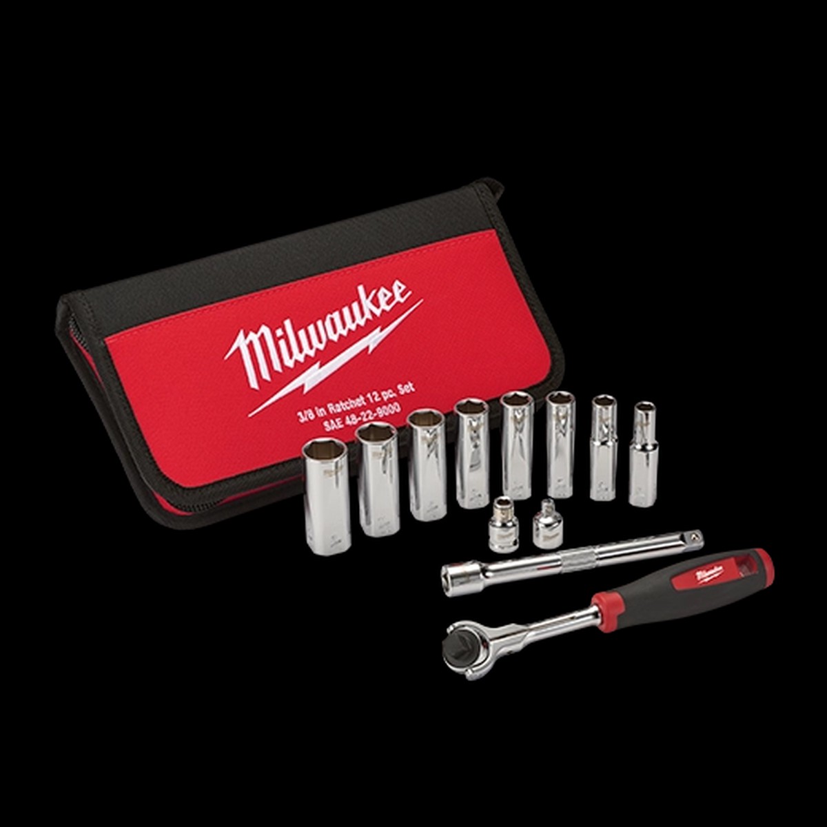 Socket Set - Milwaukee 12pc 3/8" Drive SAE Socket Set, 48-22-9000