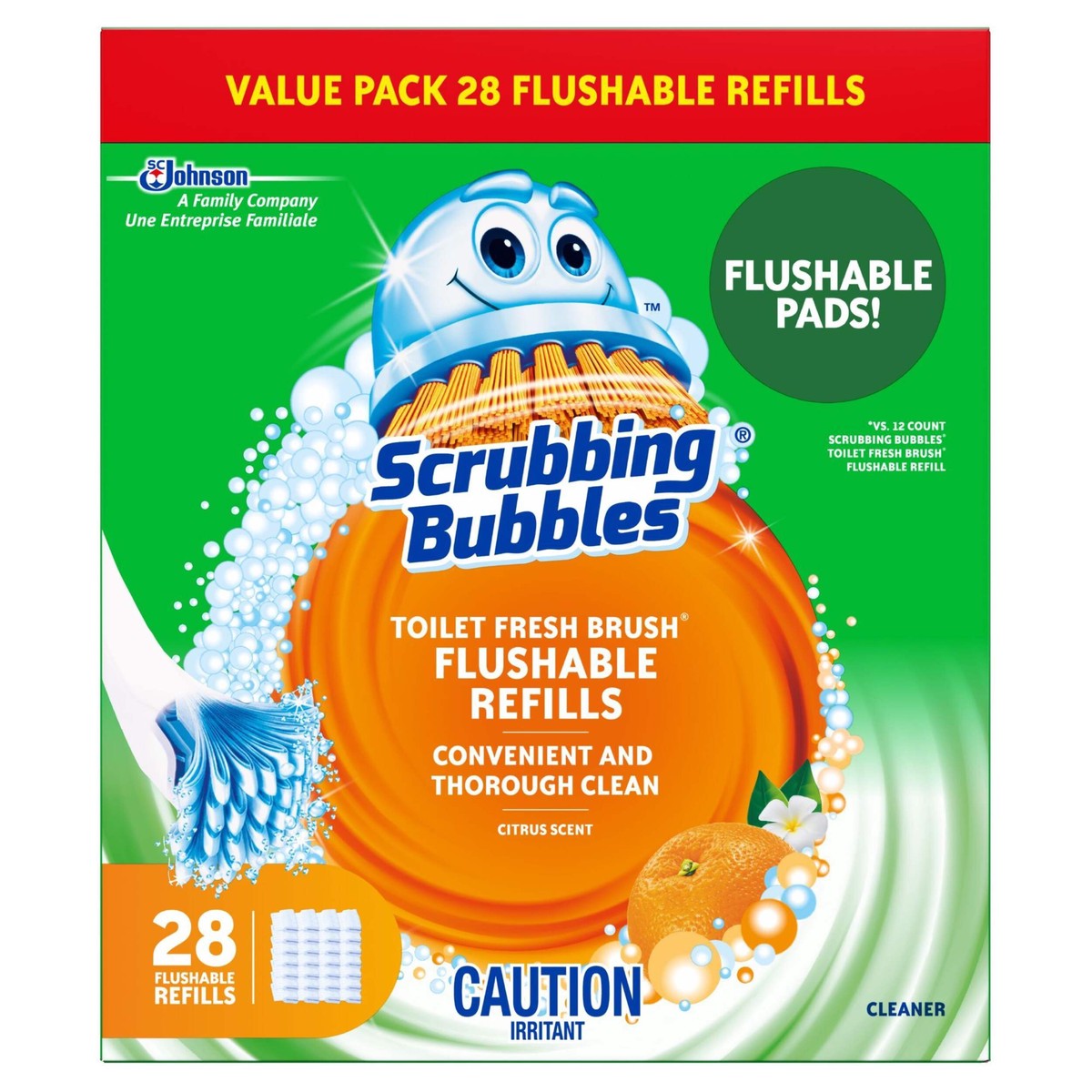 Bathroom Cleaners - SC Johnson Scrubbing Bubbles Fresh Brush Toilet Cleaning Flushable Refills, Citrus Scent, 28 pack, SCJ-R-SB73492