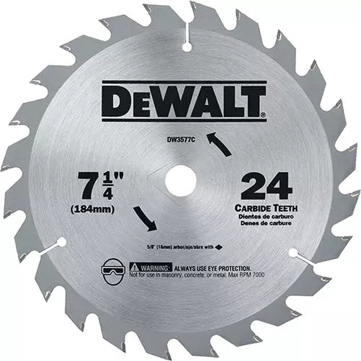 Saw Blade - DeWalt Carbide Circular Saw Blade, 7-1/4", 24 Teeth, DW3577C