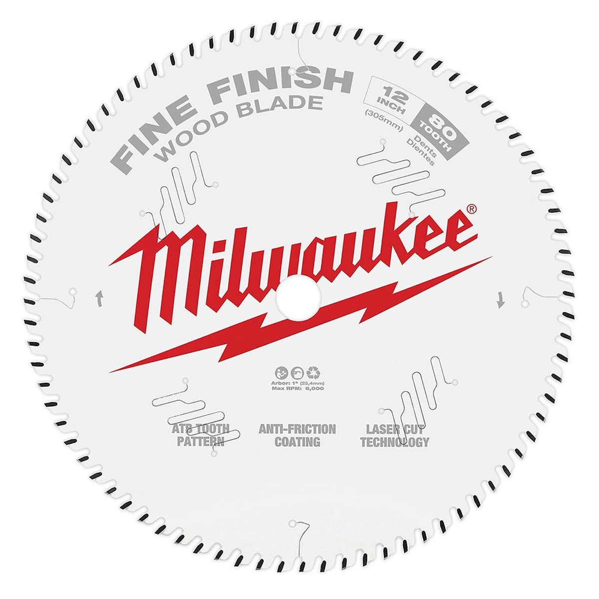 Saw Blade - Milwaukee 12 in. 80T Fine Finish Circular Saw Blade, 48-40-1224