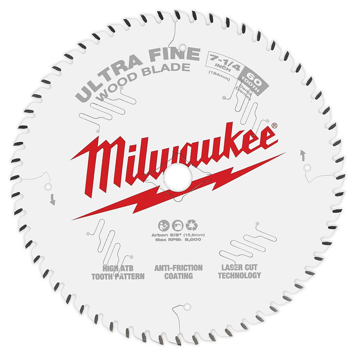 Saw Blade - Milwaukee 7-1/4 in. 60T Ultra Fine Finish Circular Saw Blade, 48-40-0730