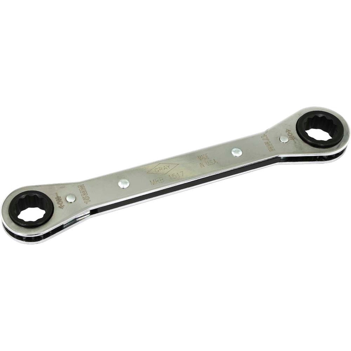 Wrench - Gray Tools Metric Flat Ratcheting Box End Wrench - 12 Point, MRB1517