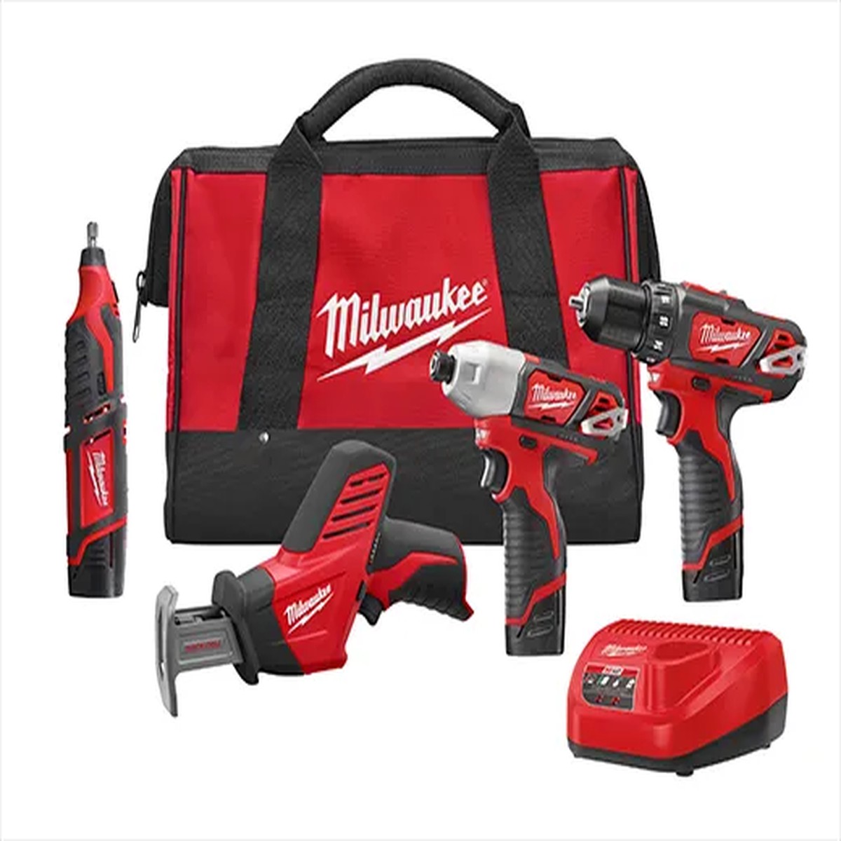 Combo Kit - Milwaukee M12 Cordless LITHIUM-ION 4-Tool Combo Kit, 2497-24