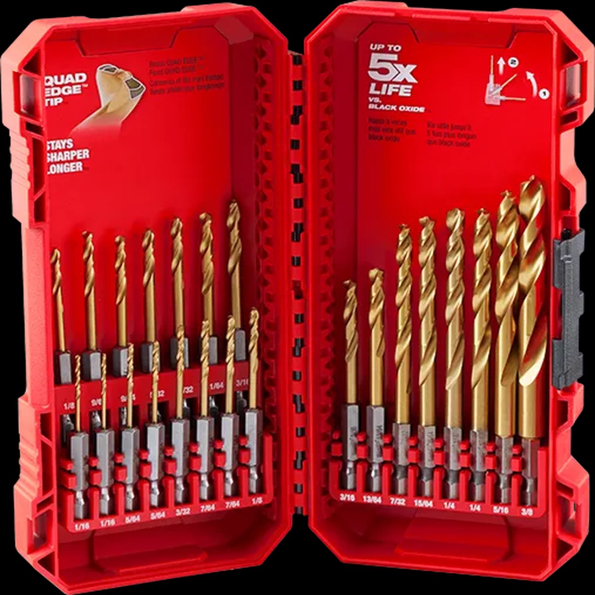 Drill Bit Set - Milwaukee SHOCKWAVE Impact Duty RED HELIX Titanium Drill Bit Set - 23PC, 48-89-4631