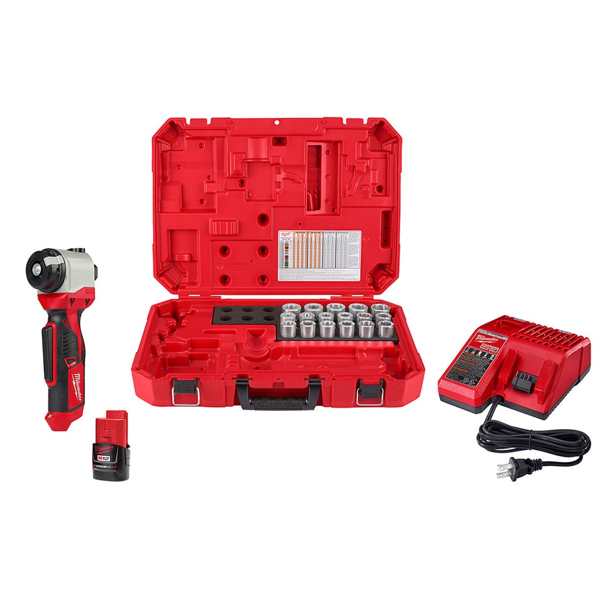 Tool Kit - Milwaukee M12 Cable Stripper Kit with 17 Cu THHN / XHHW Bushings, 2435CU-21S