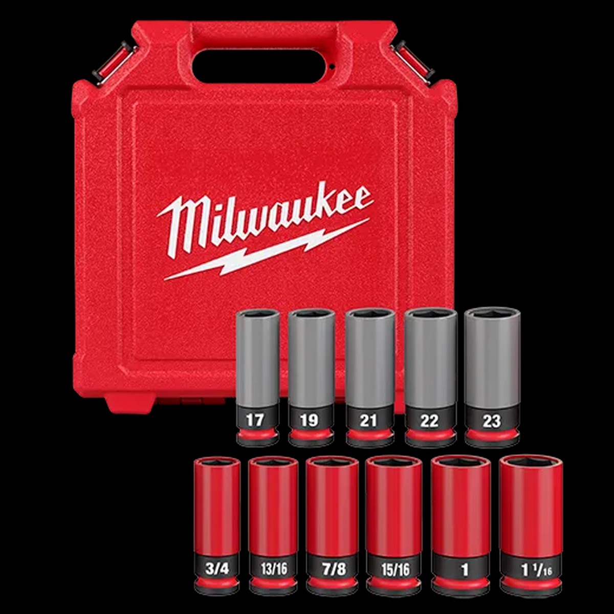 Lug Nut Socket Set - Milwaukee SHOCKWAVE Impact Duty 1/2 Drive SAE & Metric 11PC Lug Nut Wheel Socket Set, 49-66-7833