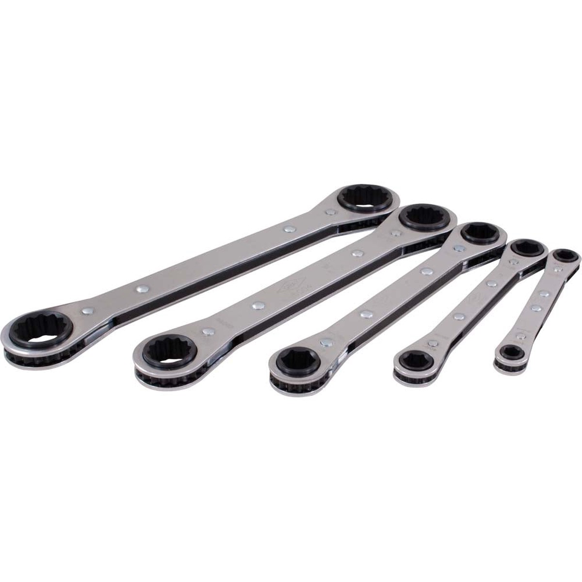 Wrench Set - Gray Tools 5 Piece 6 & 12 Point SAE Flat Ratcheting Box End Wrench Set, 5000LR