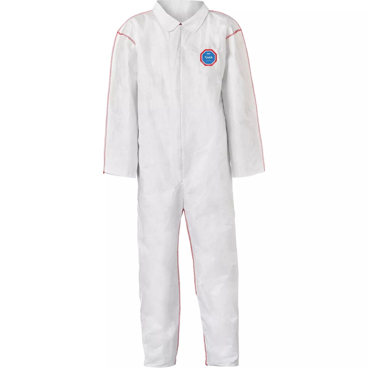 Coveralls - DuPont Tyvek 400 SFR Collar, Open Wrists & Ankles, Relaxed Fit, Storm Flap, Red Zipper, Red External Serged Seams, White (Case of 25) ST120
