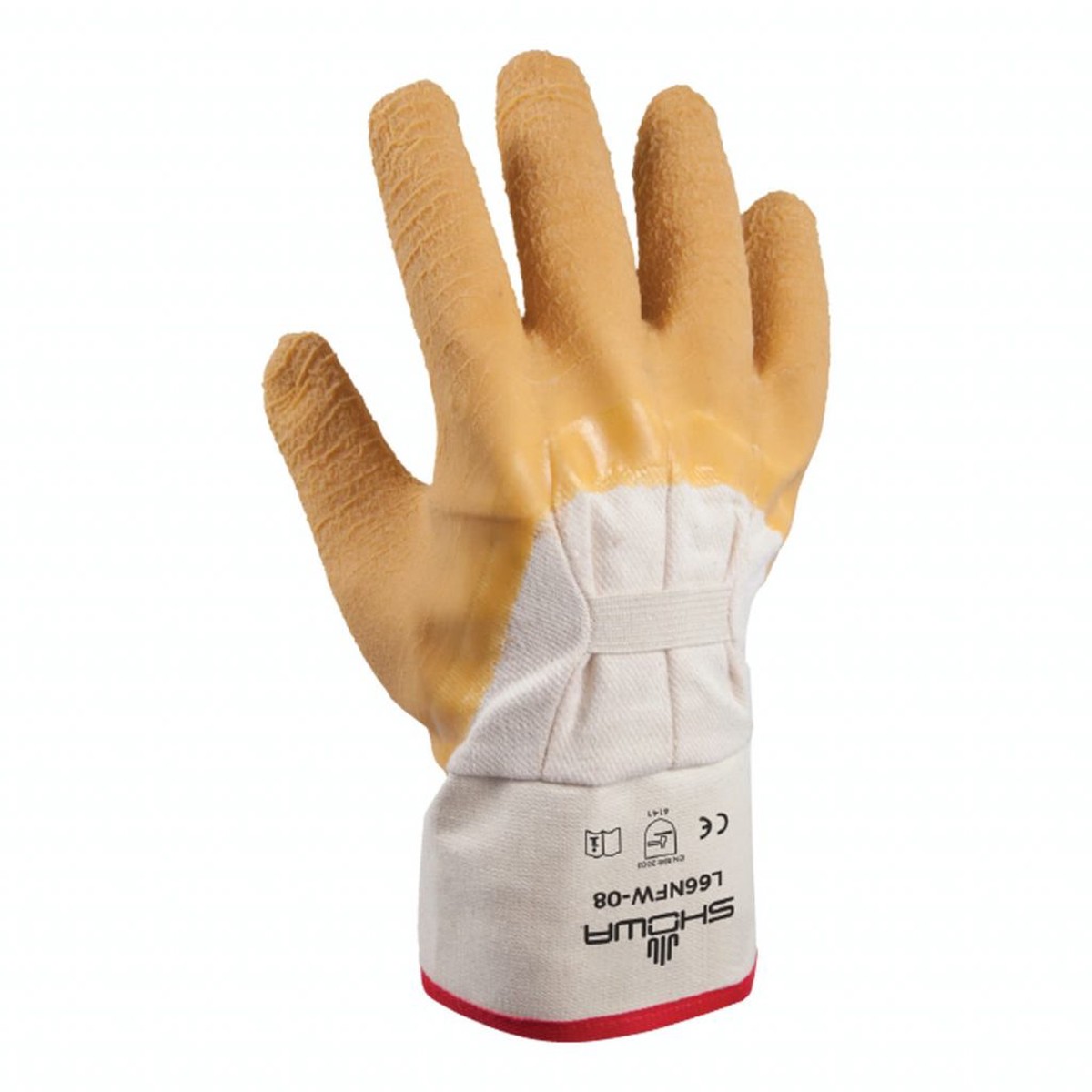 General Purpose Gloves - SHOWA Wrinkle-Finished, Natural Rubber Palm Coated with Safety Cuff, 66NFW-10