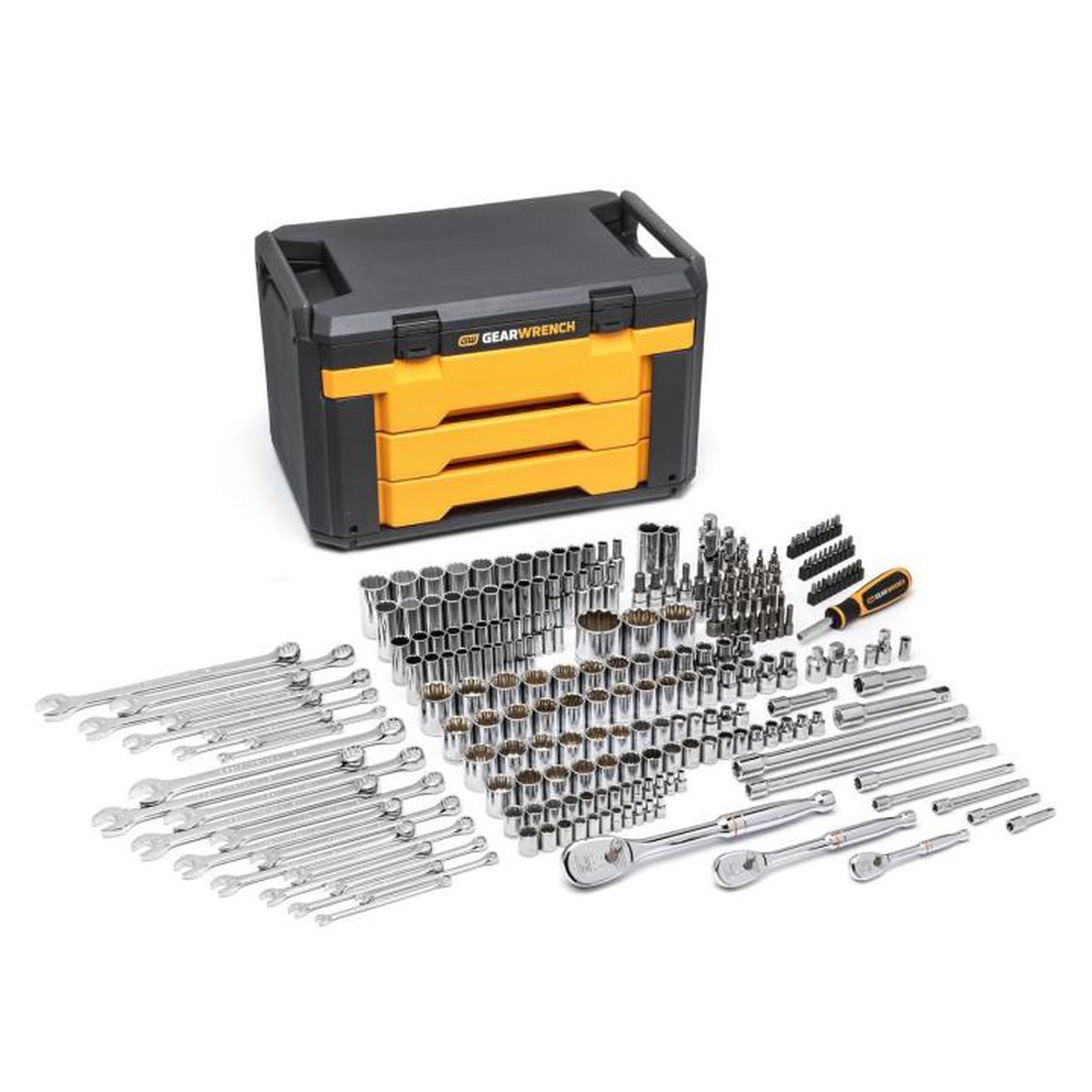 Tool Set - Gearwrench 243 Piece 12 Point Mechanics Tool Set in 3 Drawer Storage Box, 80972