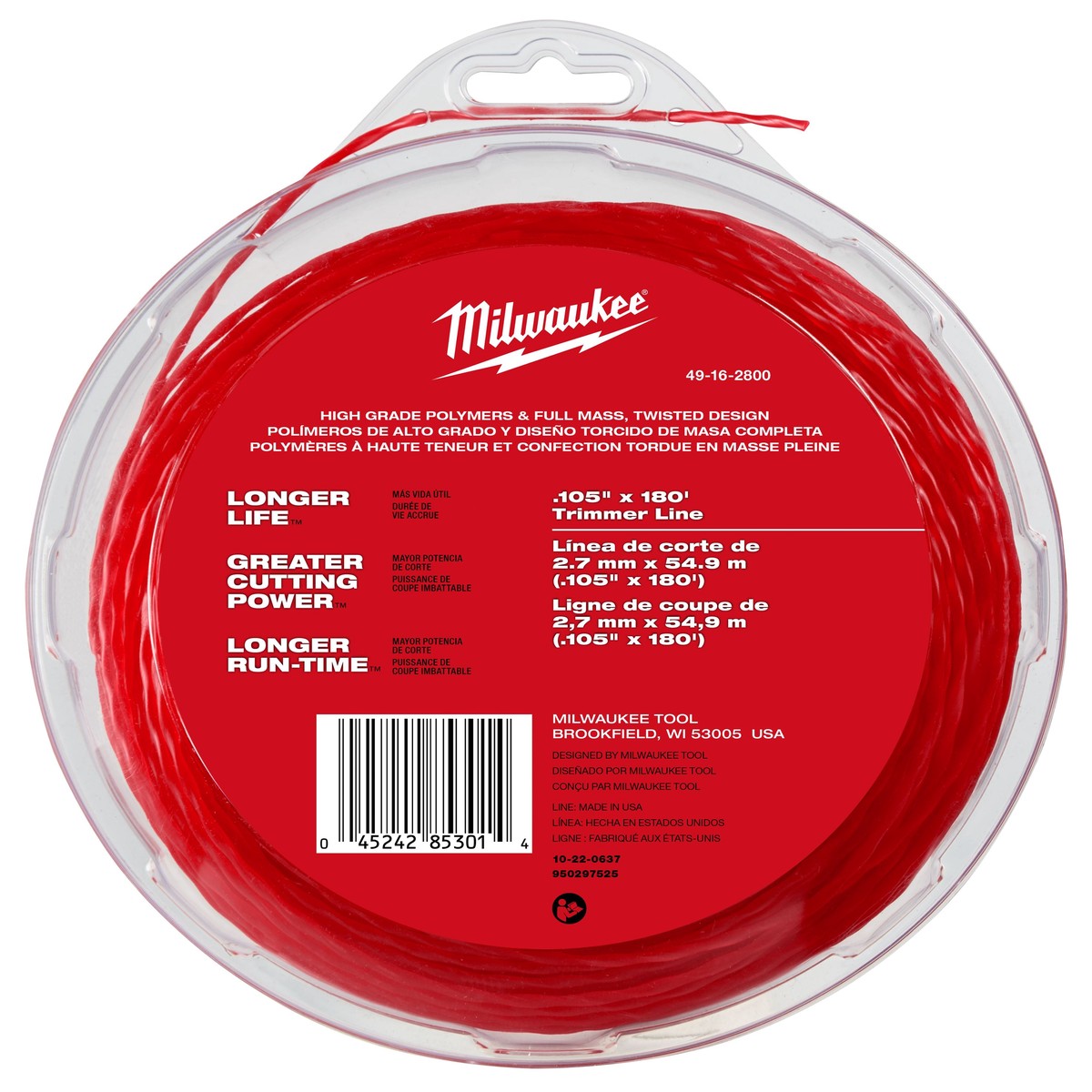 Trimmer Line - Milwaukee .105" x 180' Trimmer Line, 49-16-2800