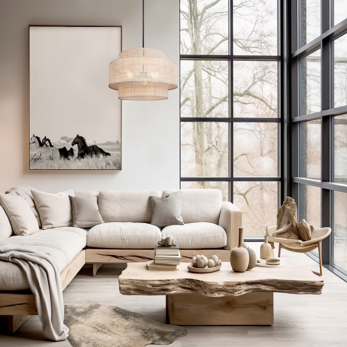 Chandelier - Canarm Bellamy, Natural Rattan Shade, ICH1149A03NBK22