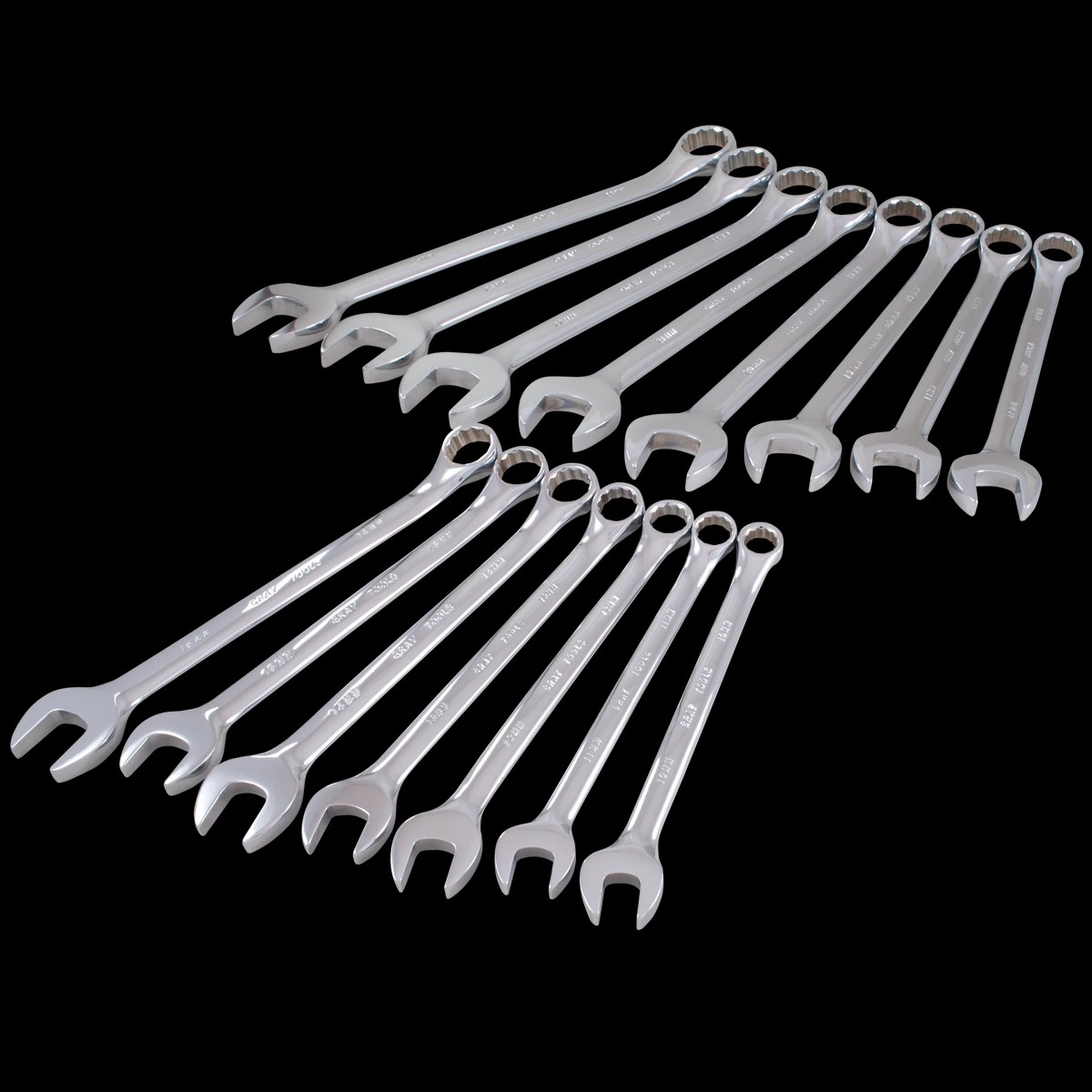 Wrench Set - Gray Tools 15 Piece 12 Point Metric Mirror Chrome Combination Wrench Set, MC215
