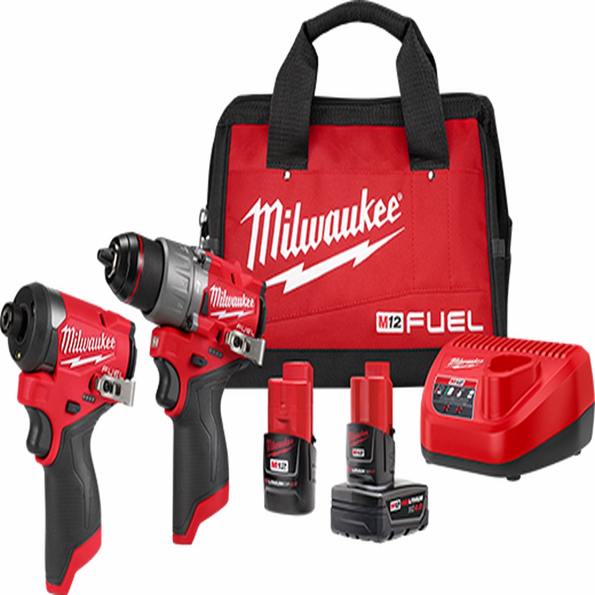 Combo Kit - Milwaukee M12 Fuel 2-Tool Combo Kit Includes 1/4" Hex Impact Driver, 1/2" Drill/Driver, Battery Packs & Charger, 3497-22