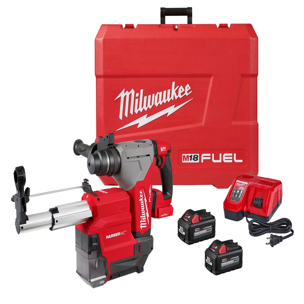 Hammer Drill Kit - Milwaukee M18 FUEL 1-1/8" SDS Plus Rotary Hammer w/ ONE-KEY & HAMMERVAC Kit, 2915-22DE