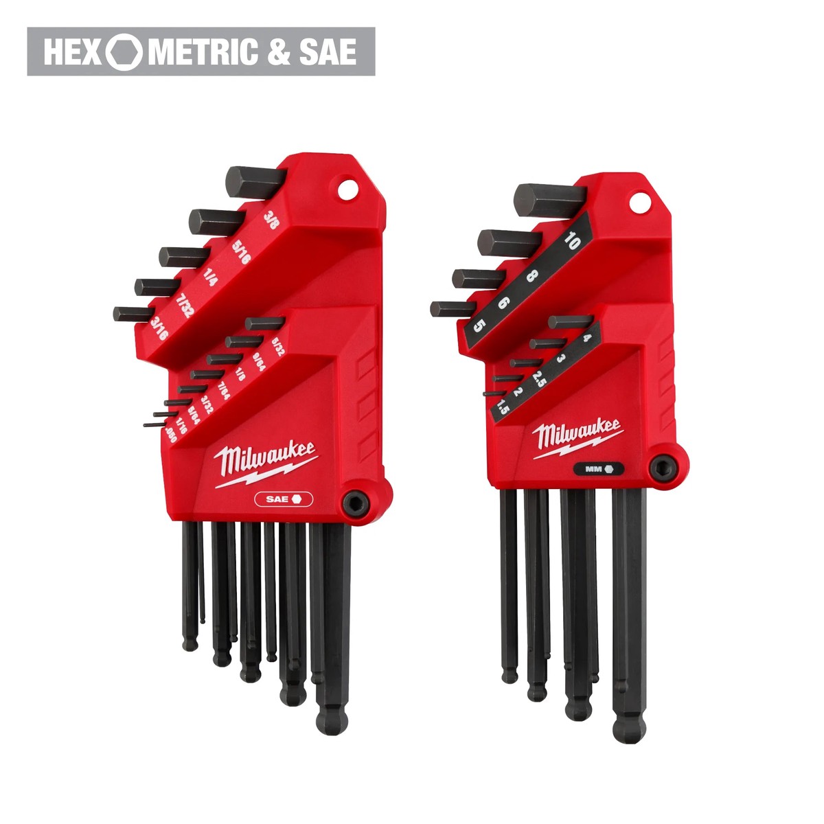 Hex Key Set - Milwaukee 22-Key Ball End L-Style Set - SAE/Metric, 48-22-2187