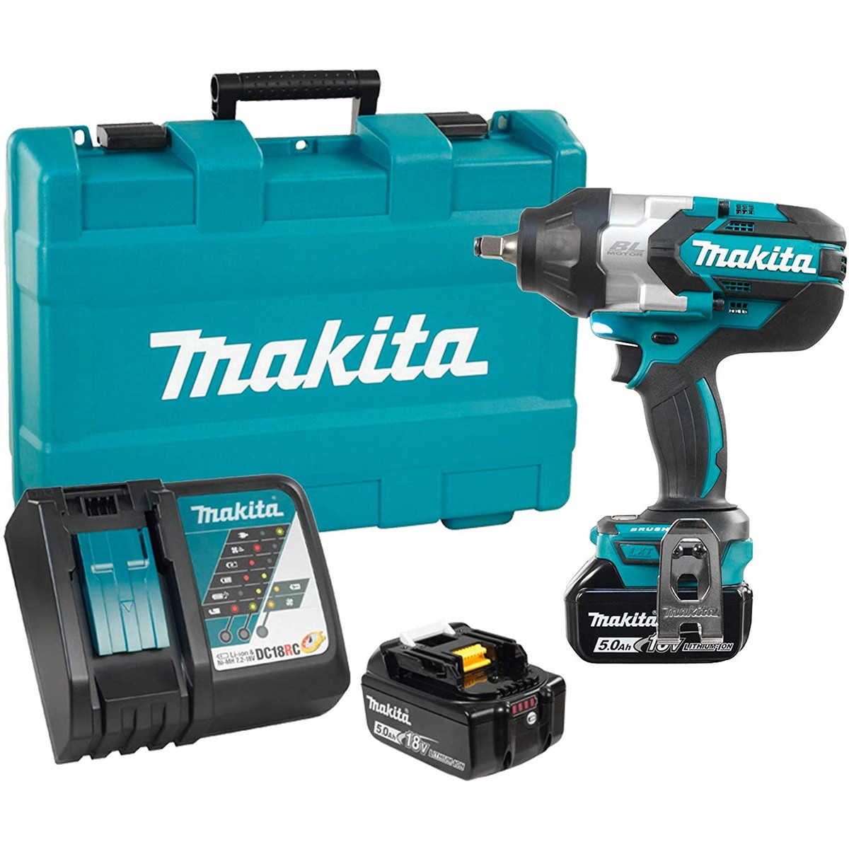 Impact Wrench - Makita 1/2" Cordless High Torque Impact Wrench with Brushless Motor, DTW1002RTE