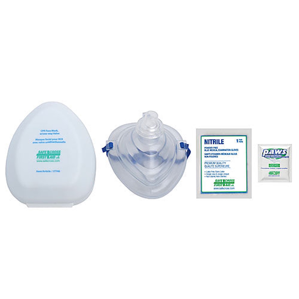 Face Mask - Safecross CPR Face Mask, w/One-Way Valve, Gloves & Antimicrobial Wipe, 17744