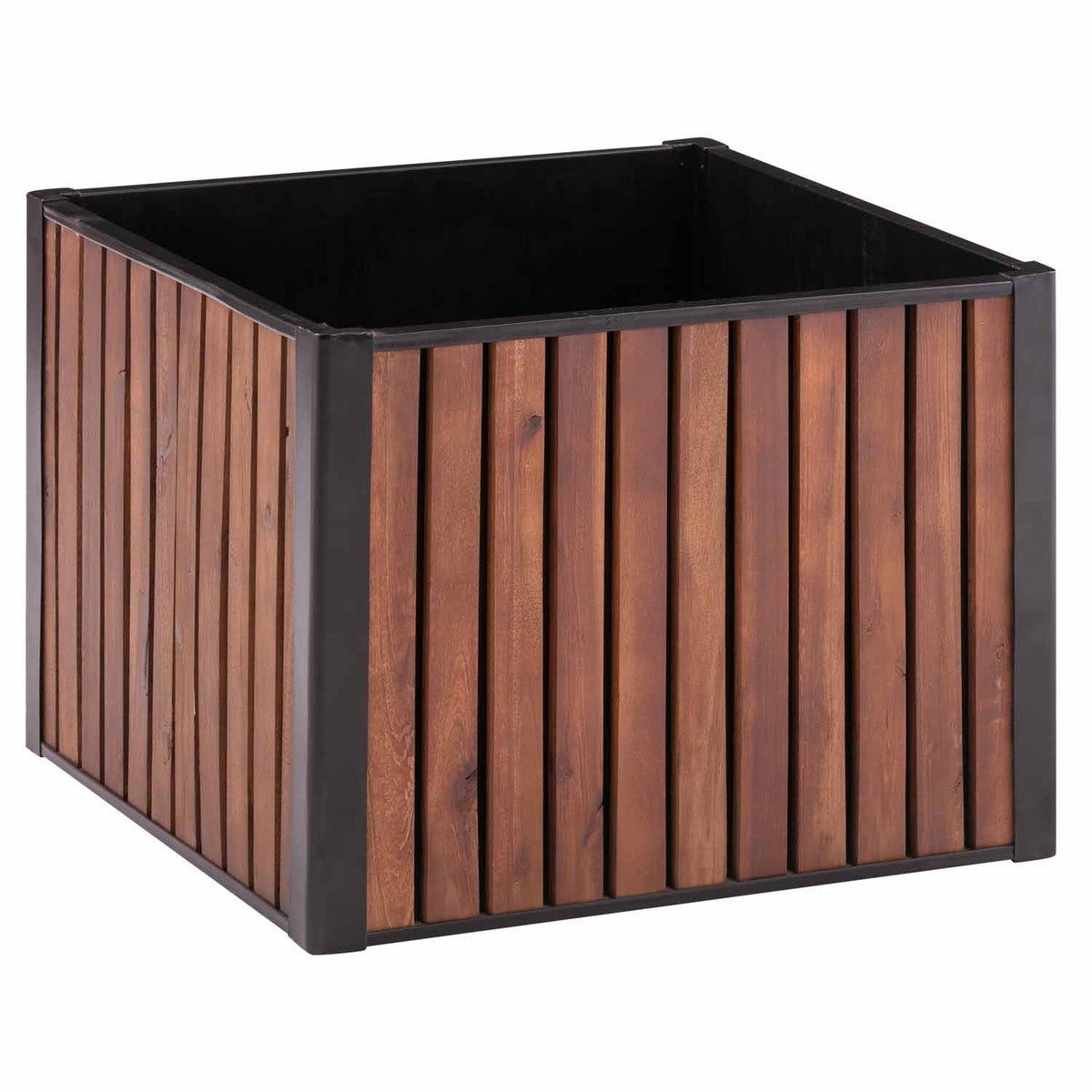 Planter - Grapevine Slat Wood and Metal Square Planter PL10314