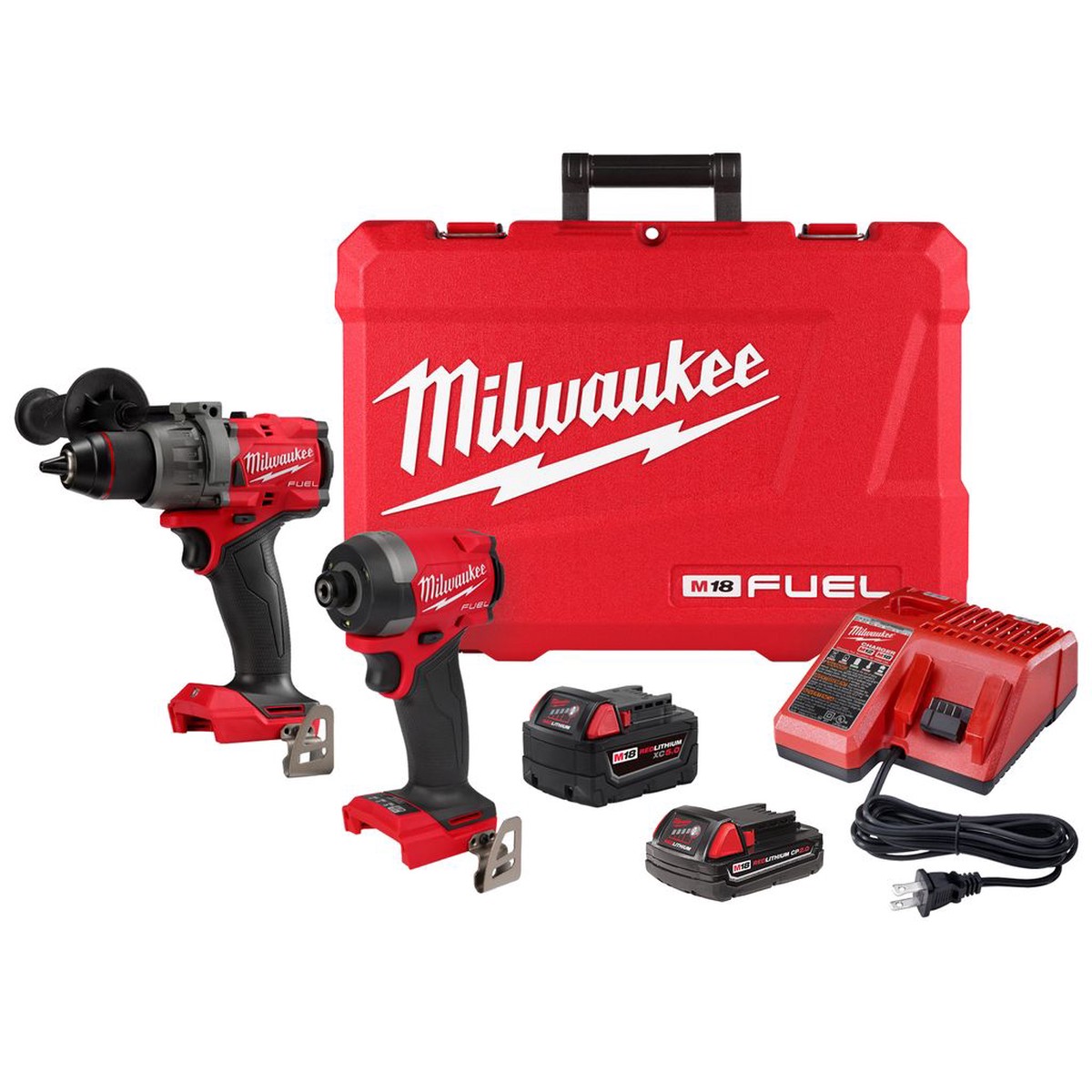 Combo Kit - Milwaukee M18 Fuel 2-Tool Combo Kit Includes 1/2" Hammer Drill/Driver, 1/4" Hex Impact Driver, Extended Capacity Battery Pack, Multi-Voltage Charger, 3697-22CXC