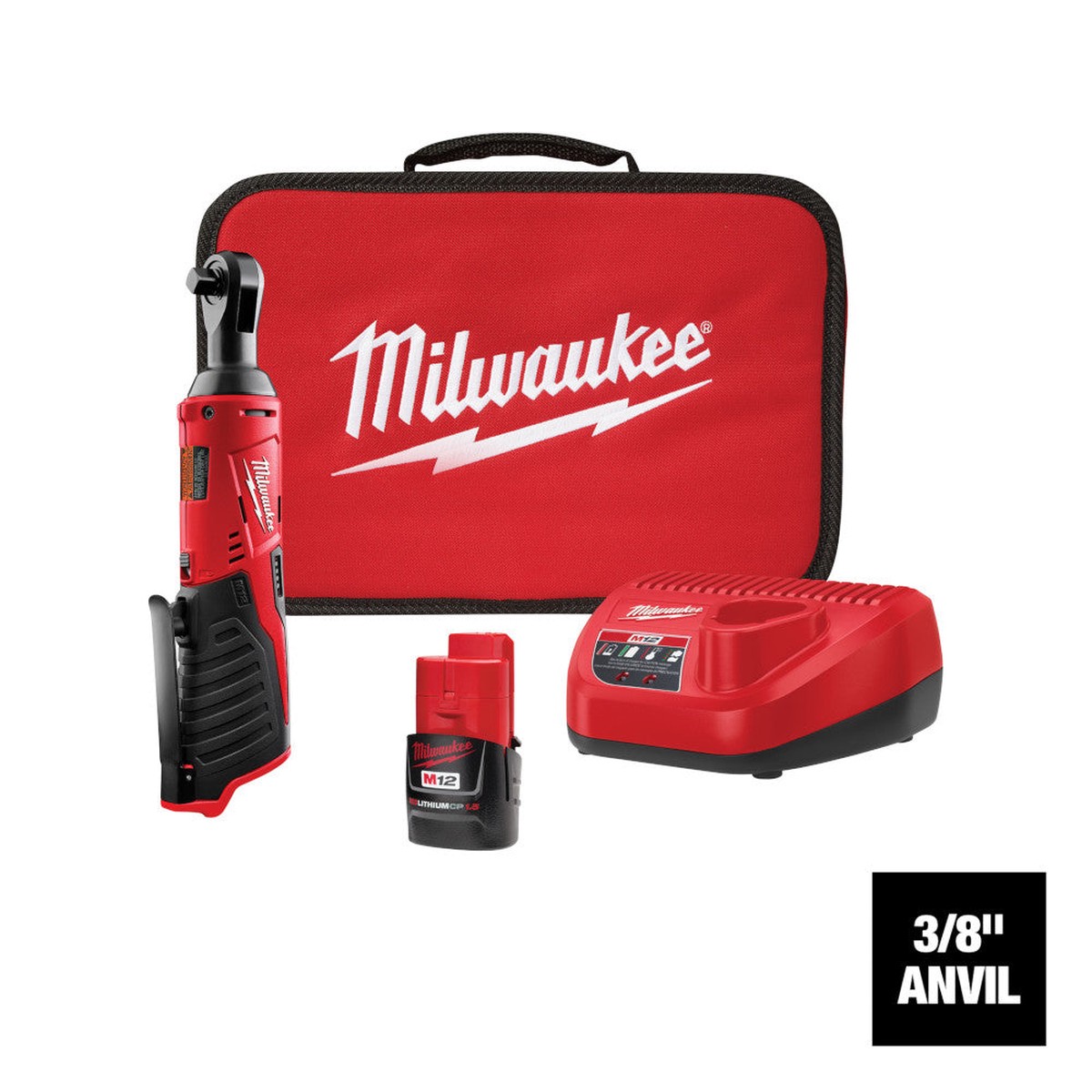 Power Ratchet Kit - Milwaukee M12 Cordless 3/8" Lithium-Ion Ratchet Kit, 2457-21