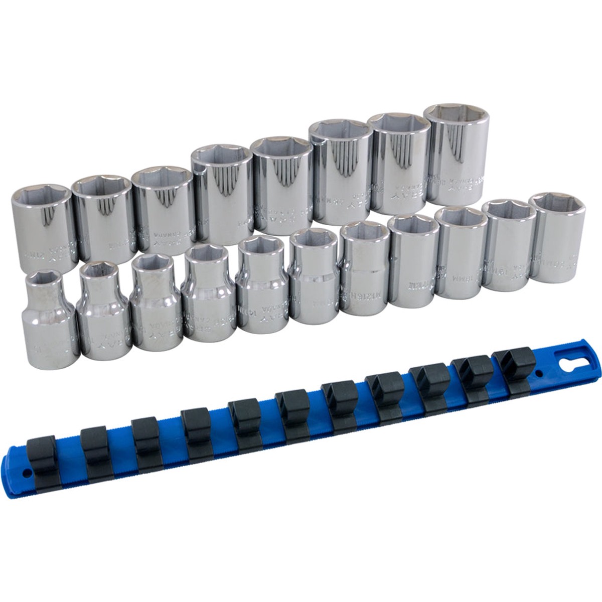 Socket Set - Gray Tools 1/2" Dr. 19 Piece 6 Point Standard Metric Socket Set, 39019