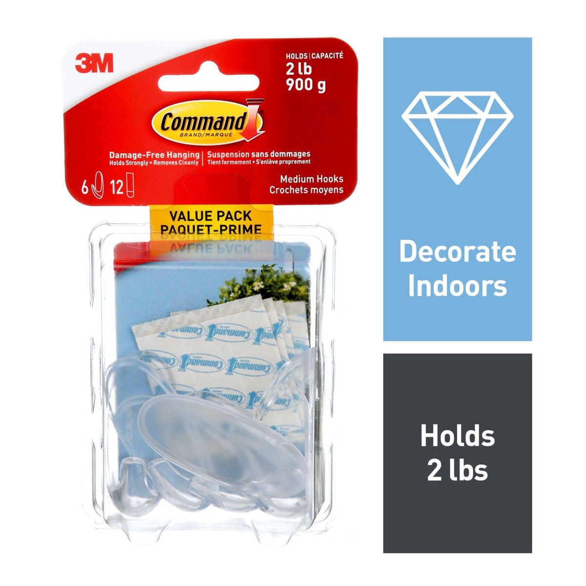 Hanging Hooks - 3M Command Clear Hooks, Medium (2lb), Value Pack 17091CLRC-VP