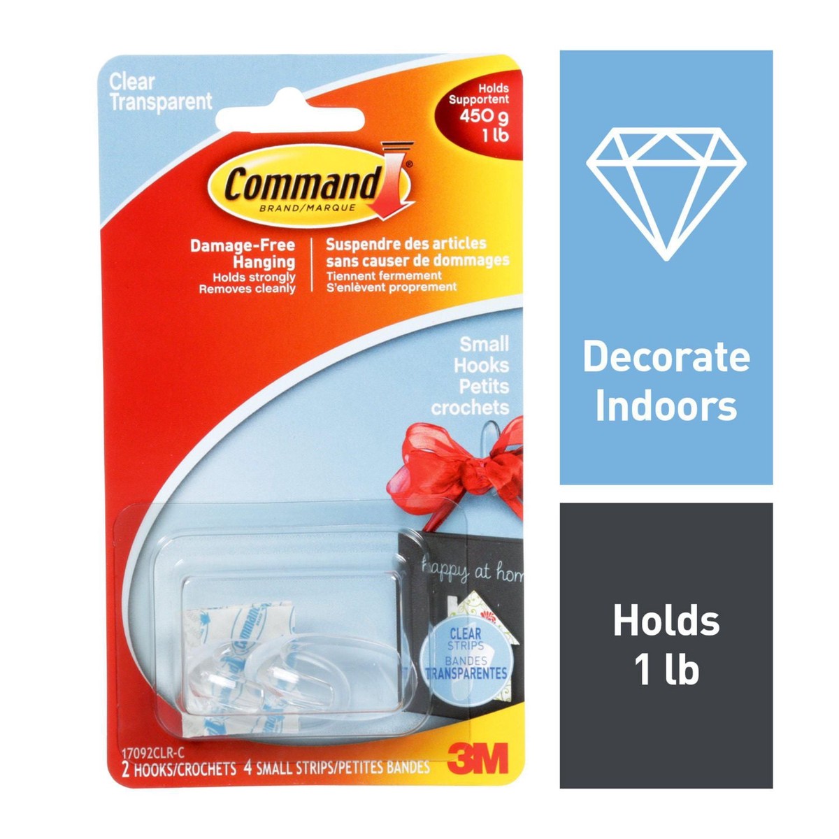 Hanging Hooks - 3M Command Hooks, Small, Clear 17092CLR-C