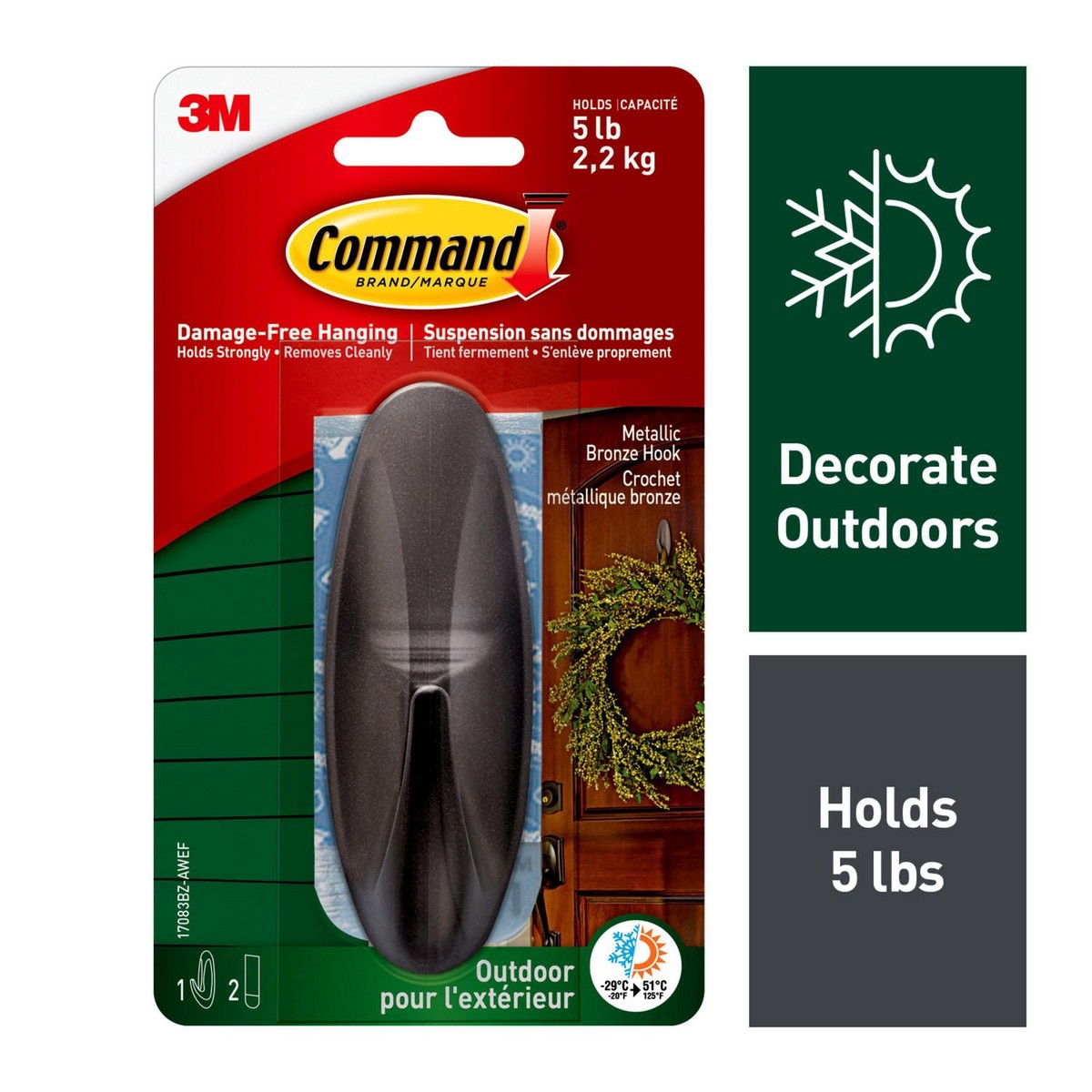 Hanging Hooks - 3M Command Outdoor Designer Hooks, Large (5lb), Metallic Bronze 17083BZ-AWEF